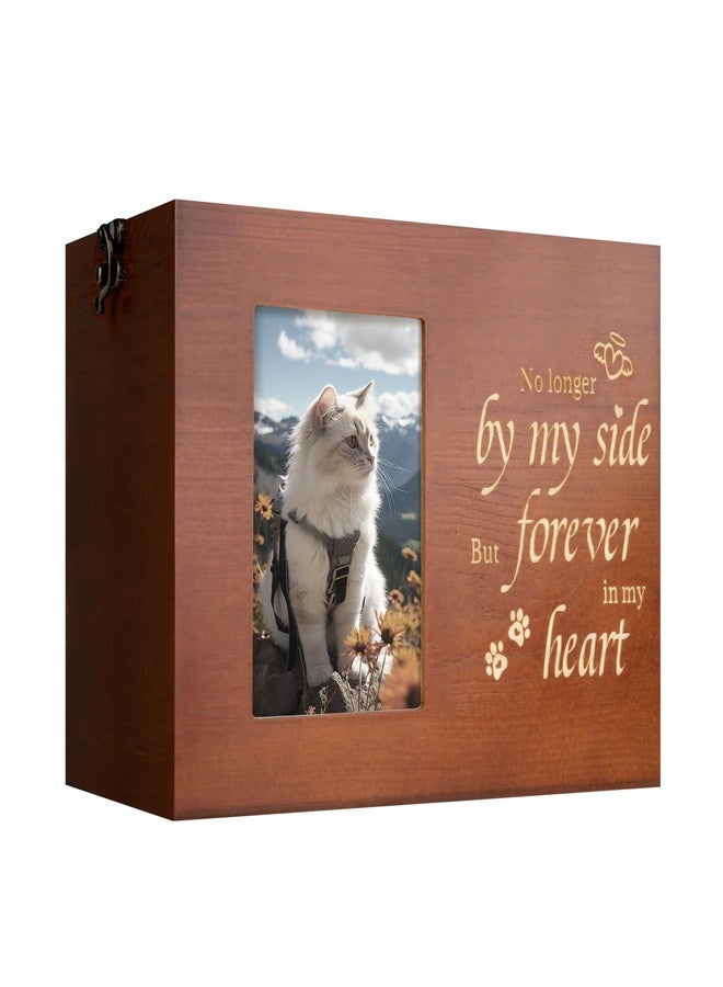 RINVEE Pet Urns for Cats or Dogs Ashes with Photo Frame, Wooden Memory Box for Keepsakes with Black Flannel as Lining, Cat Memorials Cremation Urns for Ashes(Brown Medium) - Image 1
